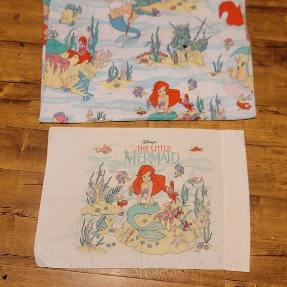 Disney Other - Vtg 1980s 90s Disney The Little Mermaid Flat Bed Sheet & Pillowcase